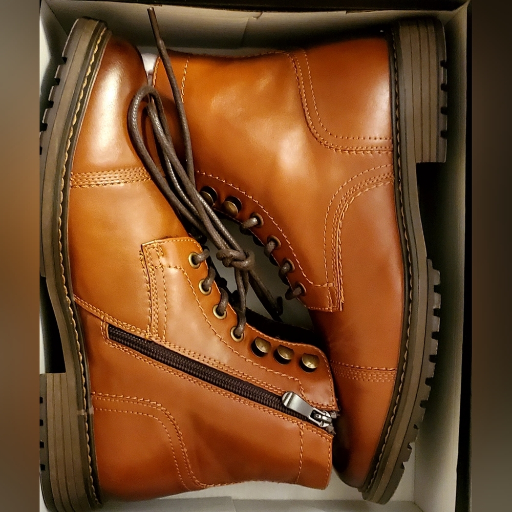 Bruno Marc Men's Motorcycle Combat Oxford Boot. Camel color, size 7.5